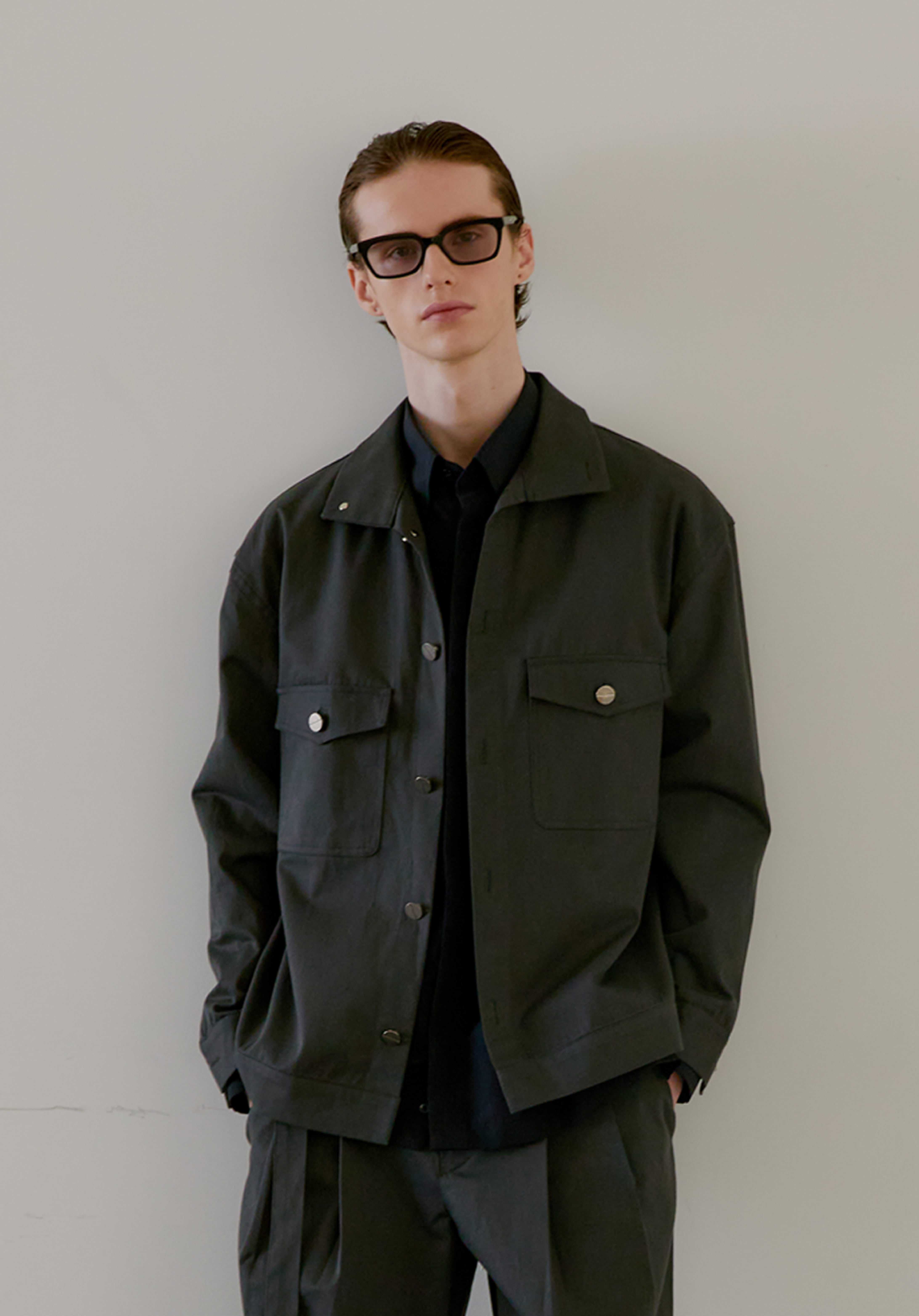 TWILL STAND COLLAR JACKET CHARCOAL
